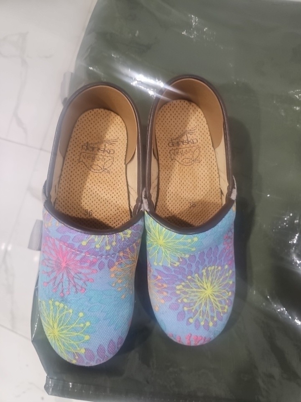 Dansko Women's Light Blue Floral Slip-On Clogs